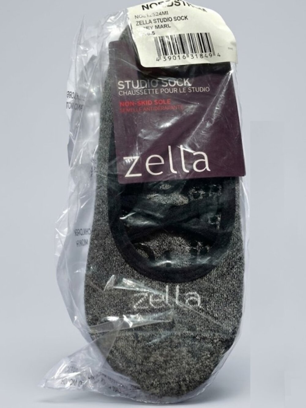 Zella Studio Sock - Pilates/Yoga/Athletic Socks - Grey Marl (with Black) New